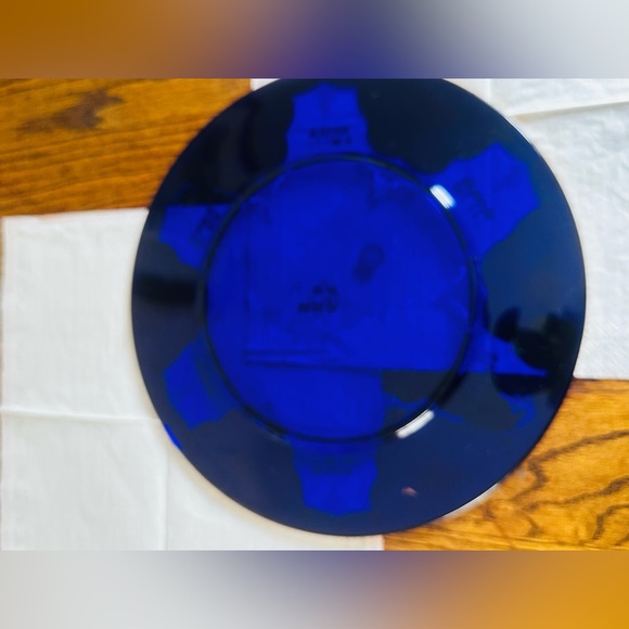 Murano Venetian 24k gold painted Vintage Cobalt blue glass Jewish Sader Plate - Picture 9 of 10